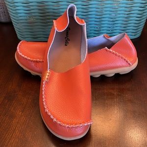 Venus Celia Leather Orange Slip On‘S Rubber Bottoms  US size 7.5